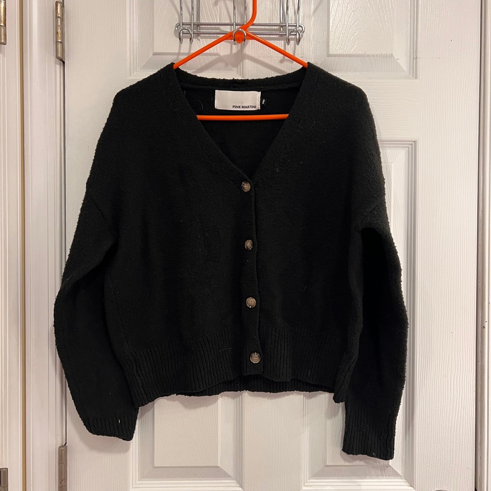 PINK‎ MARTINI Black Cozy Knit Button Up Cardigan